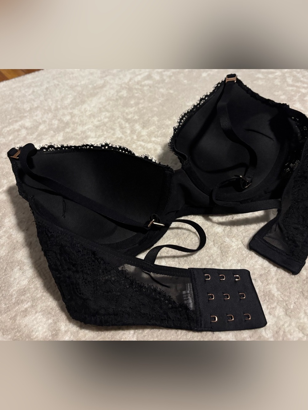 aerie - Black Eyelash Lace Plunge Push Up Bra adjustable straps & clip Size 34C